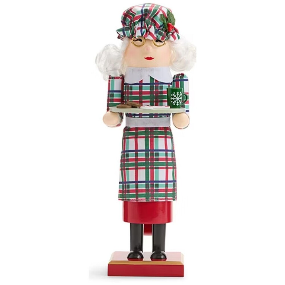 Wooden Christmas Nutcracker,14", WHITE MRS CLAUS W/TRAY OF HOLIDAY TREATS 175,NP